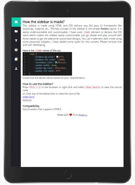 Responsive sidebar in tablet